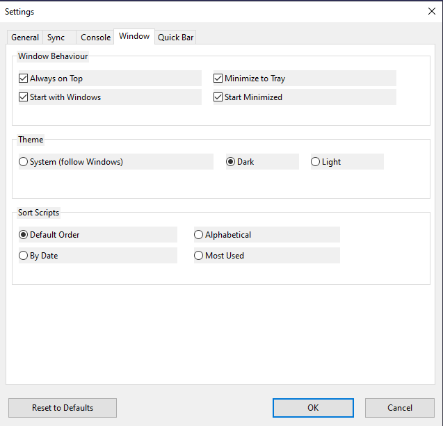 Settings Dialog